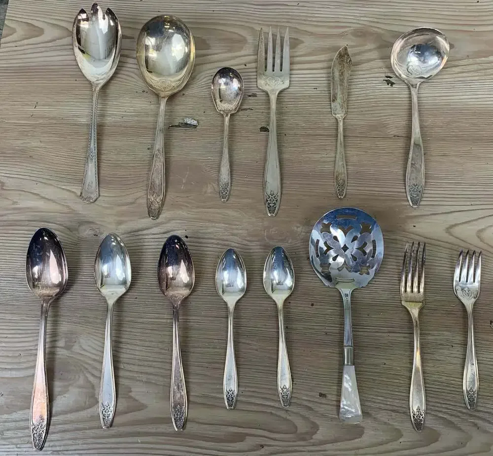 Vintage 1847 Rogers Bros First Love Silverplate Flatware Set (62 Piece) with Woo